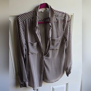 LOFT Black and White Striped Button Down Shirt